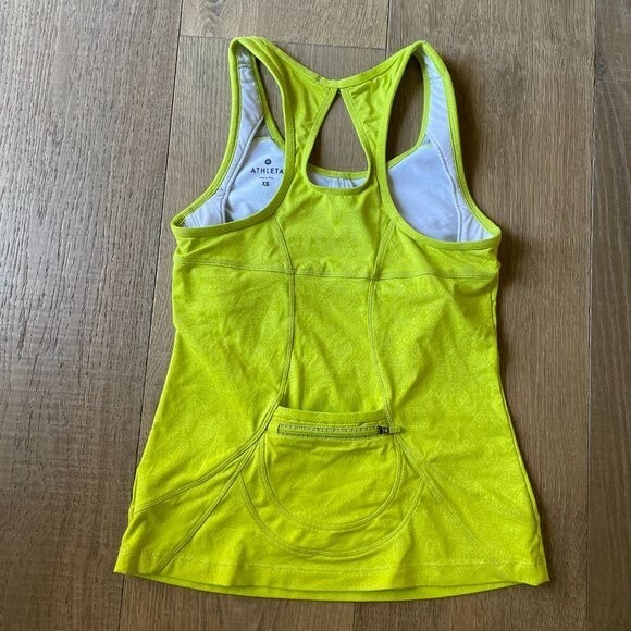 Athleta Neon Yellow/Green Racerback Running Workout Tank Top With Pocket XS - Picture 4 of 9